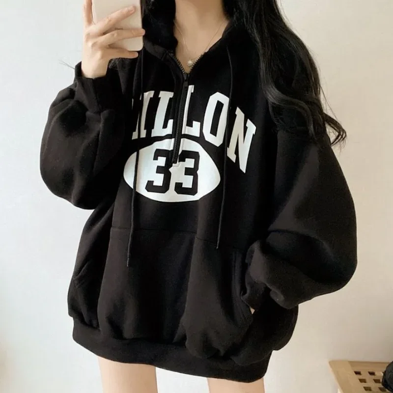 Baggy Korean Hooded Sweatshirt for Women Full Zip Up Woman Tops With Zipper Loose Hoodies Y2k Style Designer New In Clothing M E