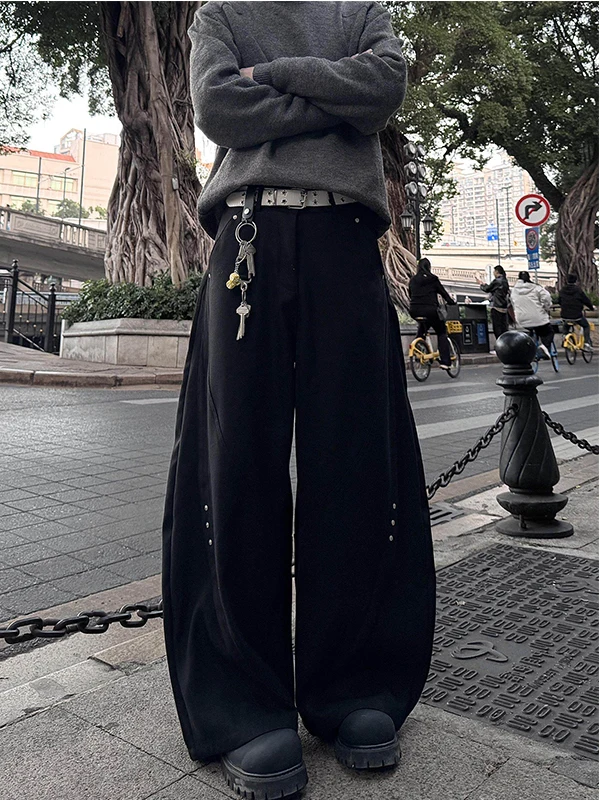 

American High-End Design Curved Knife West Pants Rivet Loose Casual Pants Men Women Drapey Floor-Length Pants Casual Sle