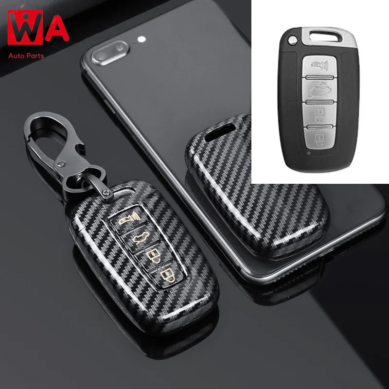 

Glossy Carbon Fiber ABS Key Case Cover For Hyundai Solaris HB20 Veloster SR IX35 Accent Elantra I30 For KIA RIO K2 K3 Sportage