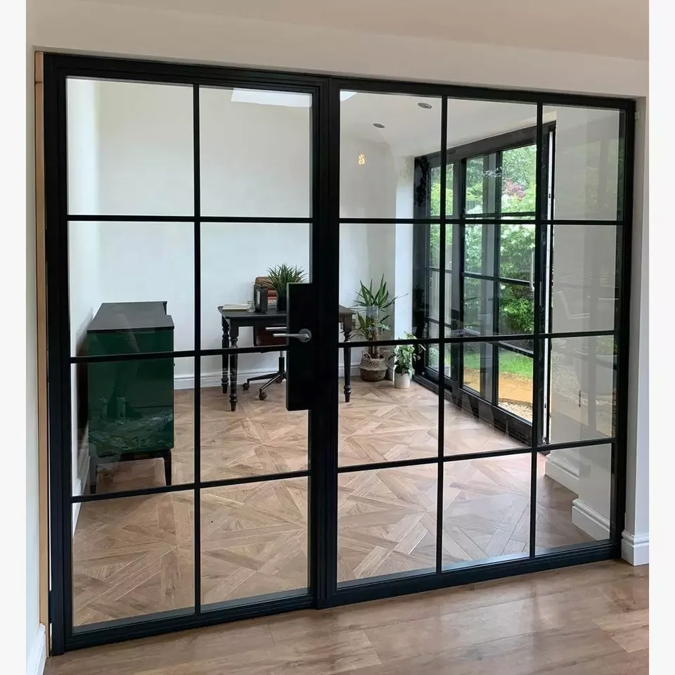 Steel Door Shopping Mall Exterior Wrought Iron Metal Entry Door Customized Glass Steel Windows and Doors