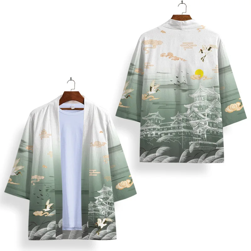 Japanese Traditional Haori Women Chinese Style Print Patchwork Kimono Shirt Fashion Beach Clothing Harajuku Cardigan Yukata Men