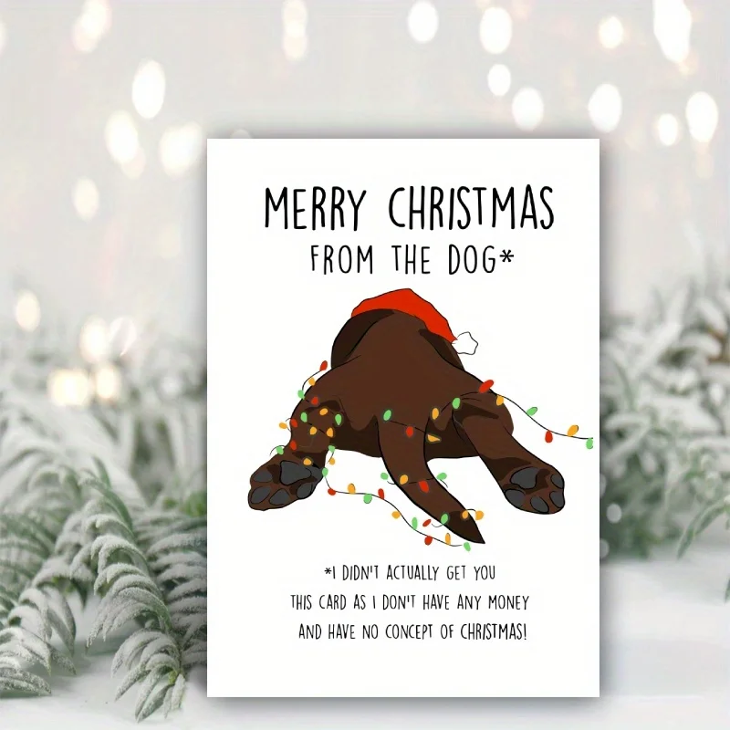1pc, Happy Christmas Time Card, Merry Christmas Card, December Winter Christmas Greetings Card, Cute Dog Paw Christmas Card