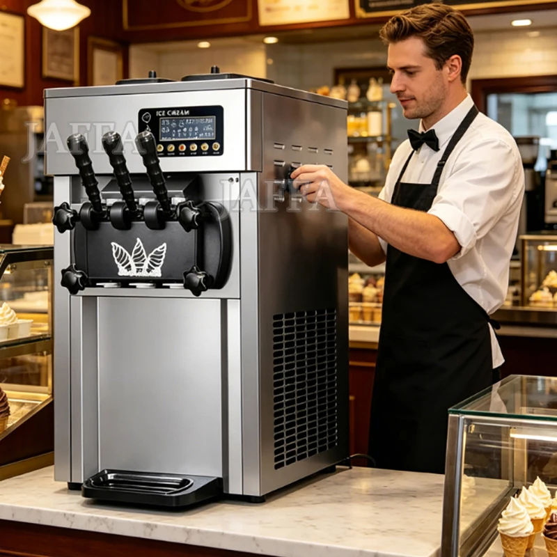 Ice Cream Machine Stainless Steel LCD Panel Desktop Vertical Small Automatic Home Commercial Double Storage Cylinder