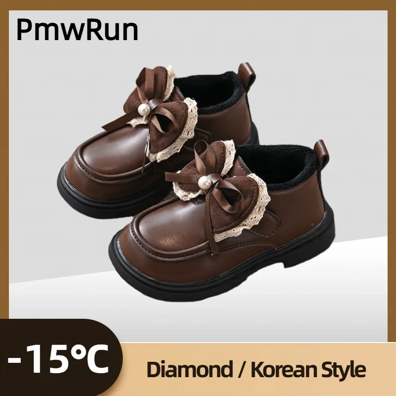 أحذية الشتاء الكورية نمط للأطفال بولي Leather الجلود مقاوم للماء أحذية الثلوج للأطفال كعب منخفض أنيقة سيدة الفتاة أحذية قطنية مبطنة #1