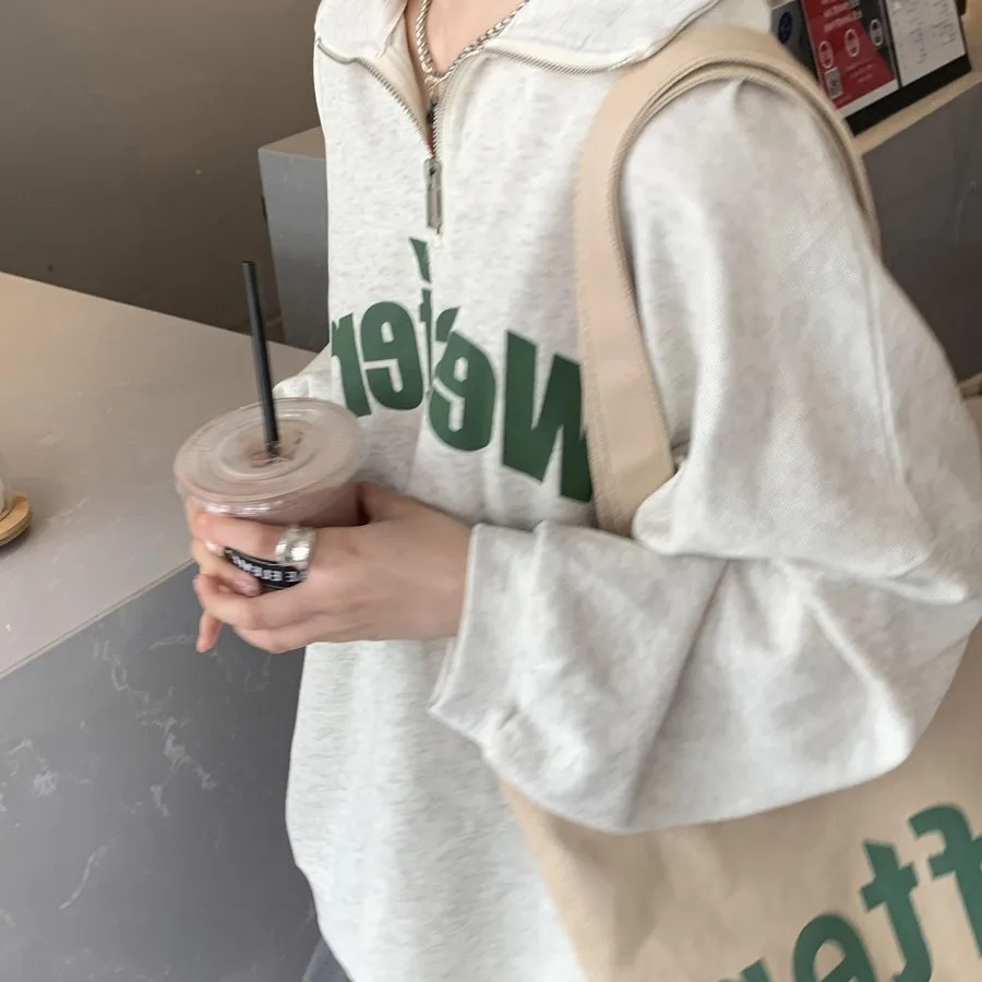 

Spring and Autumn Thin Sweater Lazy Loose POLO Collar Sweater Zipper Casual Jacket Tops Female