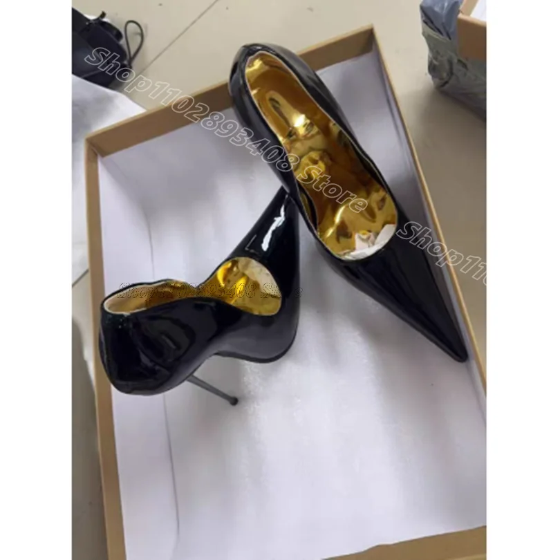 

Black Metal Heels Stiletto Pumps Pointed Toe British Style Solid Spring Stylish Women Party Dress Pumps 2025 Zapatos Para Mujere