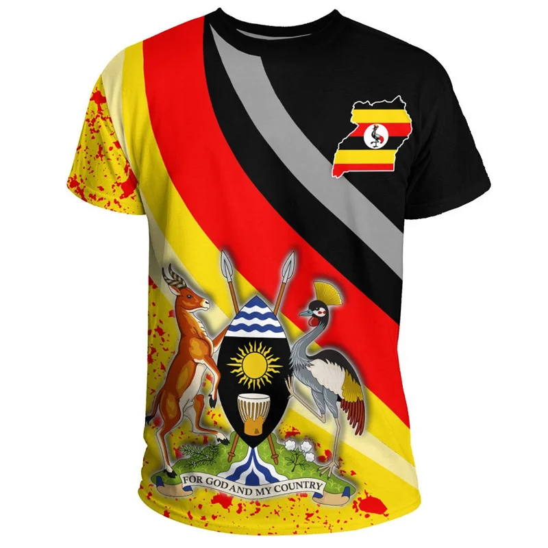 Fashion 3D Printed Uganda T Shirt For Men Coat Of Arms Graphics T-shirt Streetwear Short Sleeves Round Neck Tee Shirts Tops