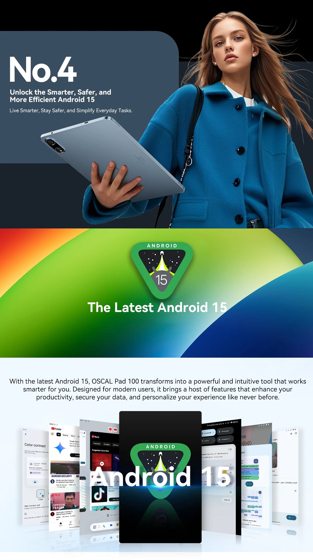 Blackview OSCAL PAD 100 Tablet PC 12'' 2K FHD+ IPS Tablet Android 15 Unisoc T615 36GB(12+24) RAM 256GB ROM 4G LTE 9000mAh GPS