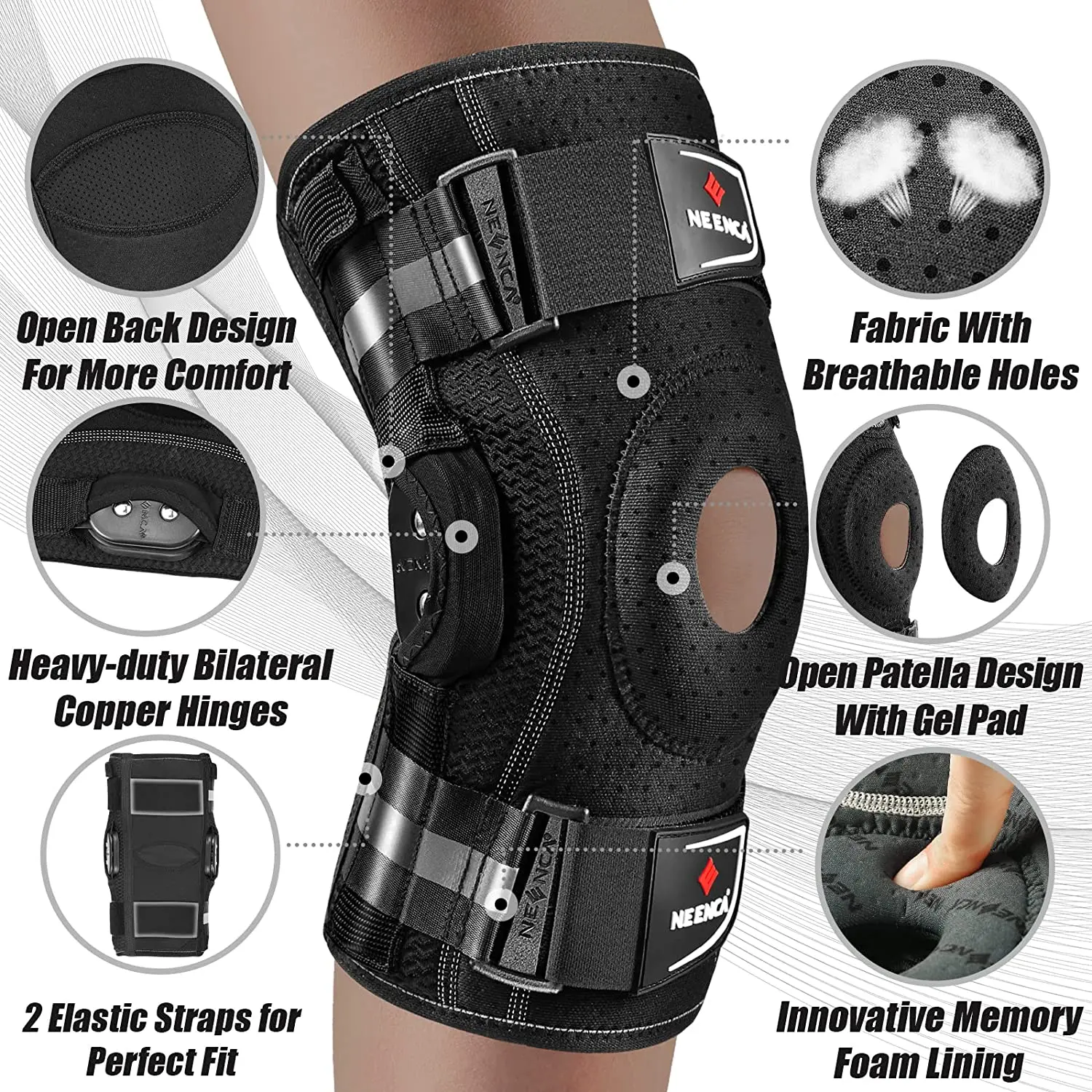 NEENCA Hinged Knee Brace for Knee Pain Knee Support with Side Stabilizers Joint Pain Relief Arthritis Meniscus Tear ACL PCL