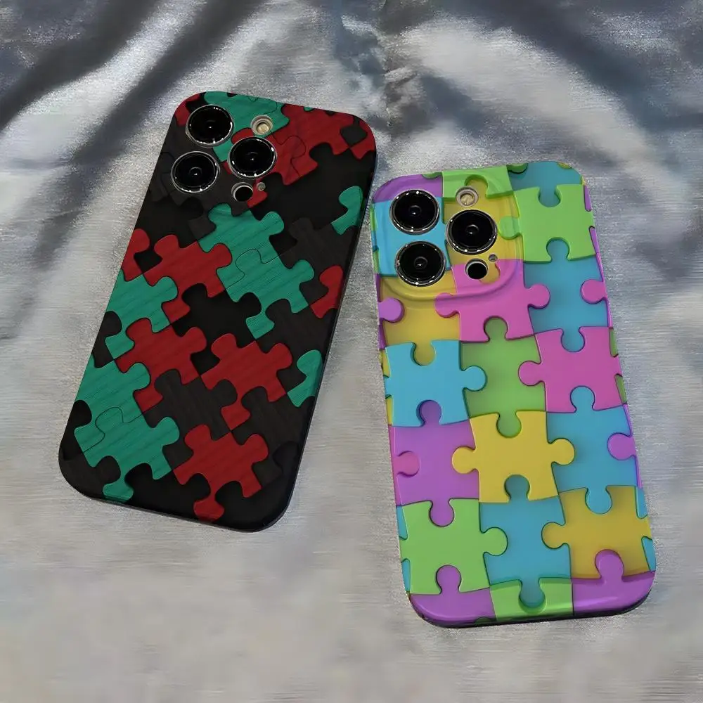 

Чехол для телефона с рисунком головоломки с поддержкой аутизма для iPhone 17, Air 16, 15, 14, 13, 12, 11 Pro Max 16 Plus, глянцевый чехол-бампер