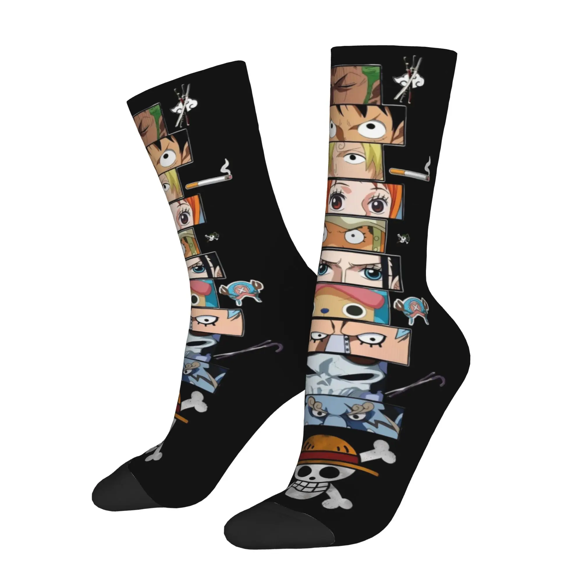 Funny Sock One Piece Vertical Combination of Straw Hat Pirates Characters Vintage Pattern Printed Men Socks Casual Men's Socks