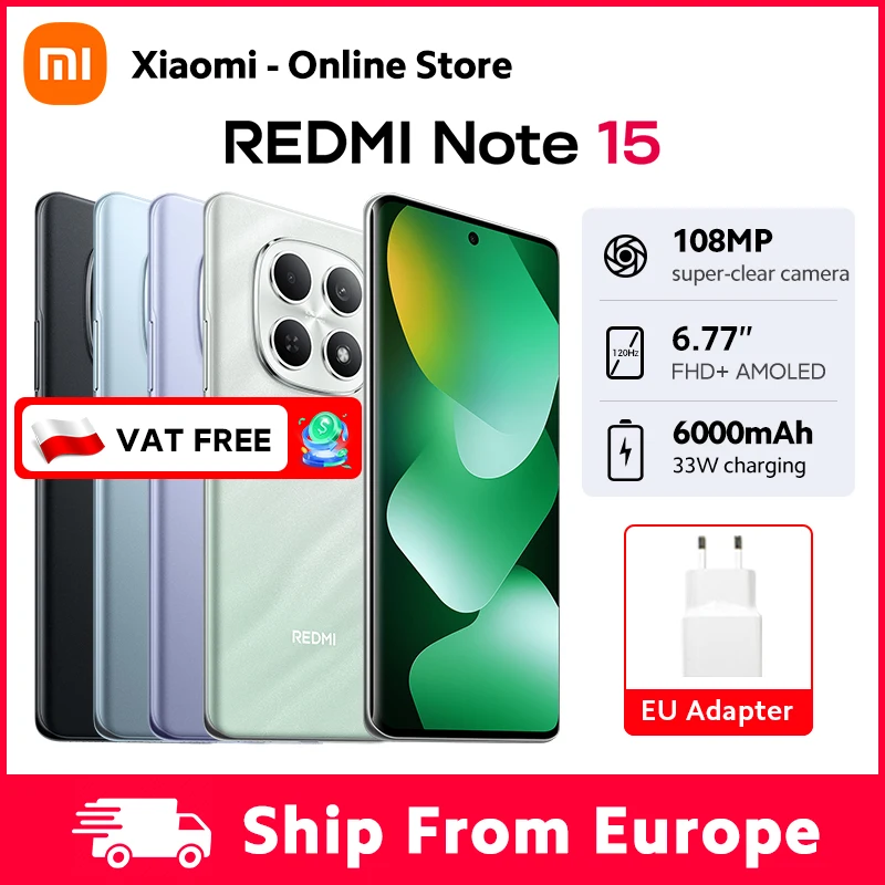 Versión Global Xiaomi Redmi Note 15 4G Smartphone 128GB / 256GB ROM Cámara Principal de 108MP Pantalla AMOLED de 6.77" CPU MTK Helio G100-Ultra Cargador de 33W