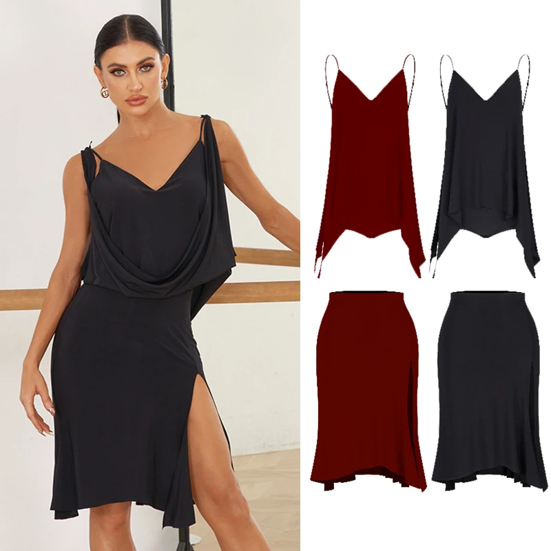 

New Latin Dance Clothes Women Loose Tops Slit Irregular Skirt Adult Rumba Cha Cha Salsa Dance Wear Practice Clothing DNV20769