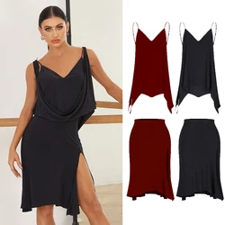 New Latin Dance Clothes Women Loose Tops Slit Irregular Skirt Adult Rumba Cha Cha Salsa Dance Wear Practice Clothing DNV20769