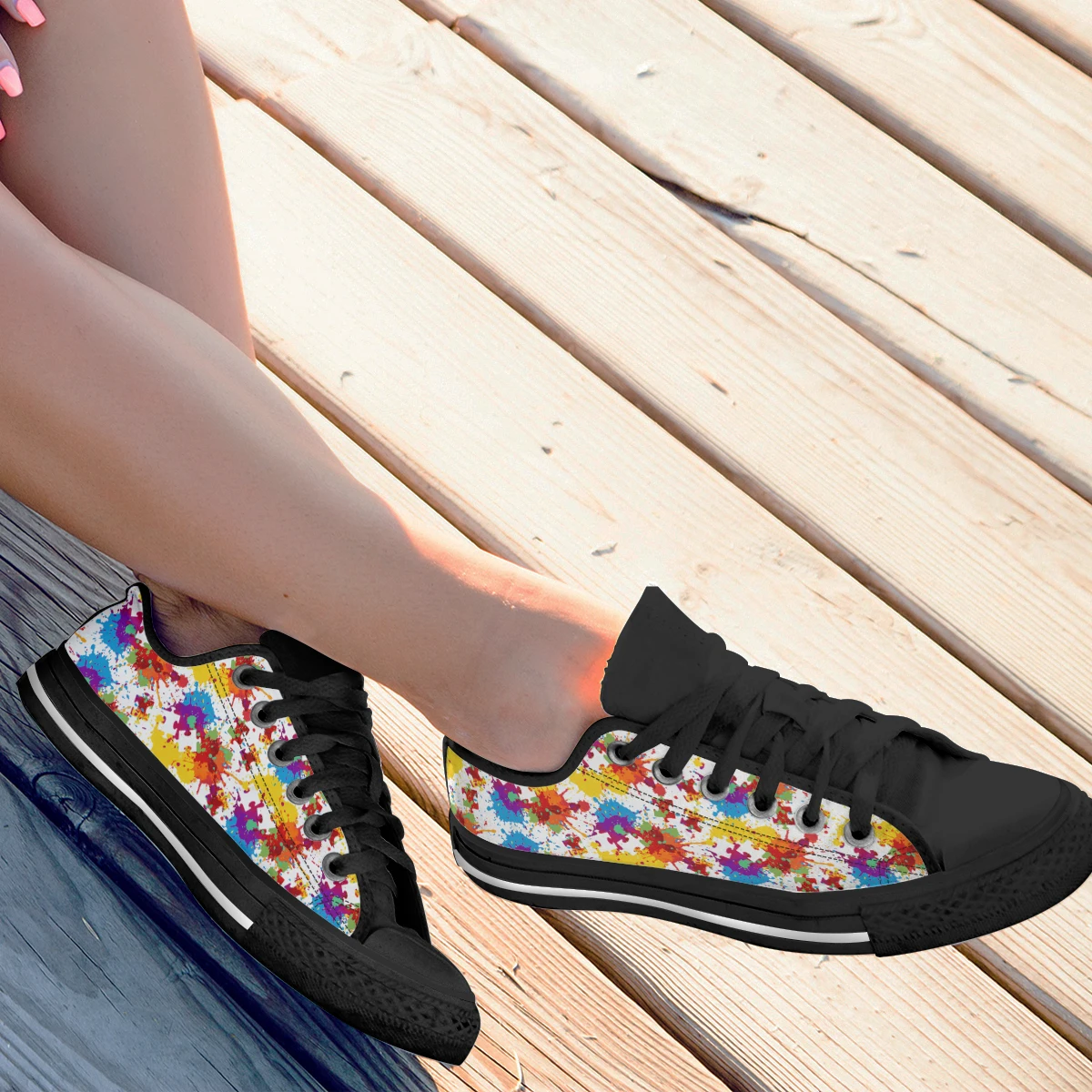 ELVISWORDS New Iridescent Graffiti Inha Black Soft Sole Classic Ladies Vulcanized Shoes Soft And Comfortable Casual Shoes image 6