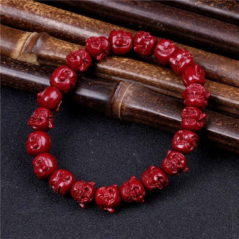 Cinnabar Arhat Maitreya Buddha Natal Year Bracelet Carved Bracelet National Style Men Wear Women's Writing and Play Beads