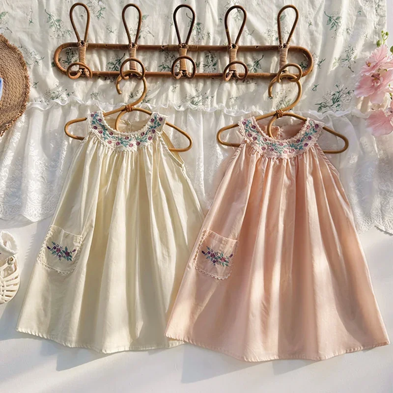 

Новое летнее платье для девочек 2-7 лет, на день рождения, без рукавов, из хлопка, с вышивкой, детское платье принцессы, коллекция 2026 года
