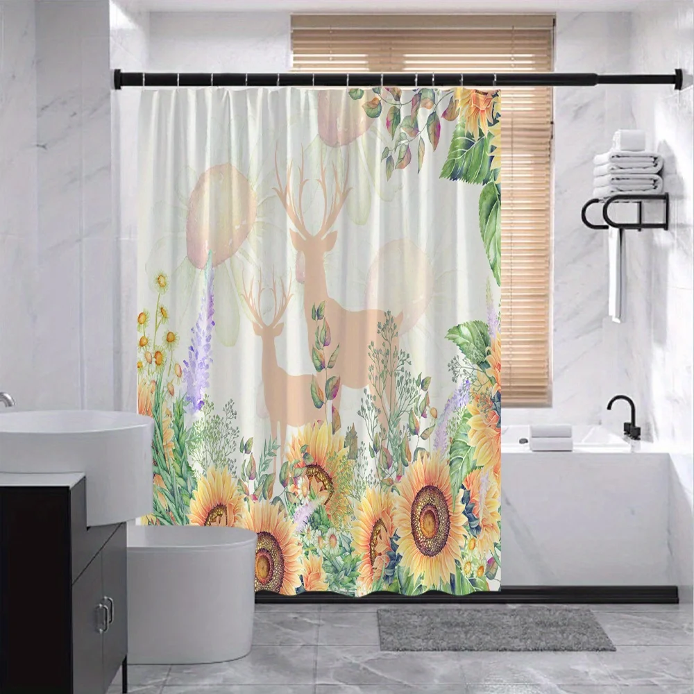 

Зачарованная лесная занавеска для душа — тема оленя и подсолнуха для декора ванной комнаты, добавляет естественную волшебную и яркую красоту