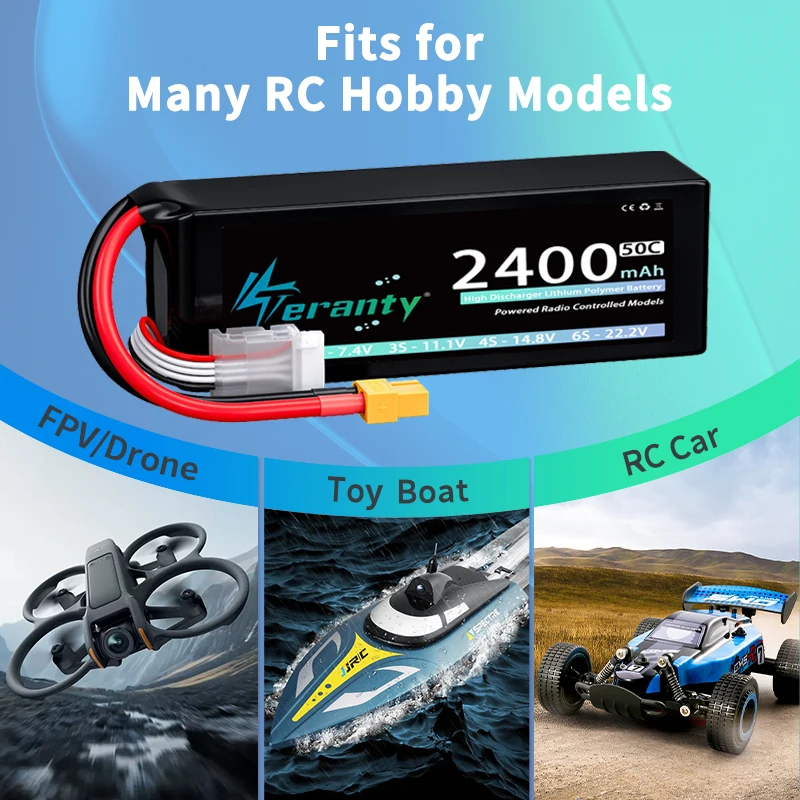TERANTY 15.2V FPV Drone Lipo Battery 4S 2400mAh 50C/100C Softcase with T XT60 Plug RC Car Truck Buggy Helicopter Airplane Hobby