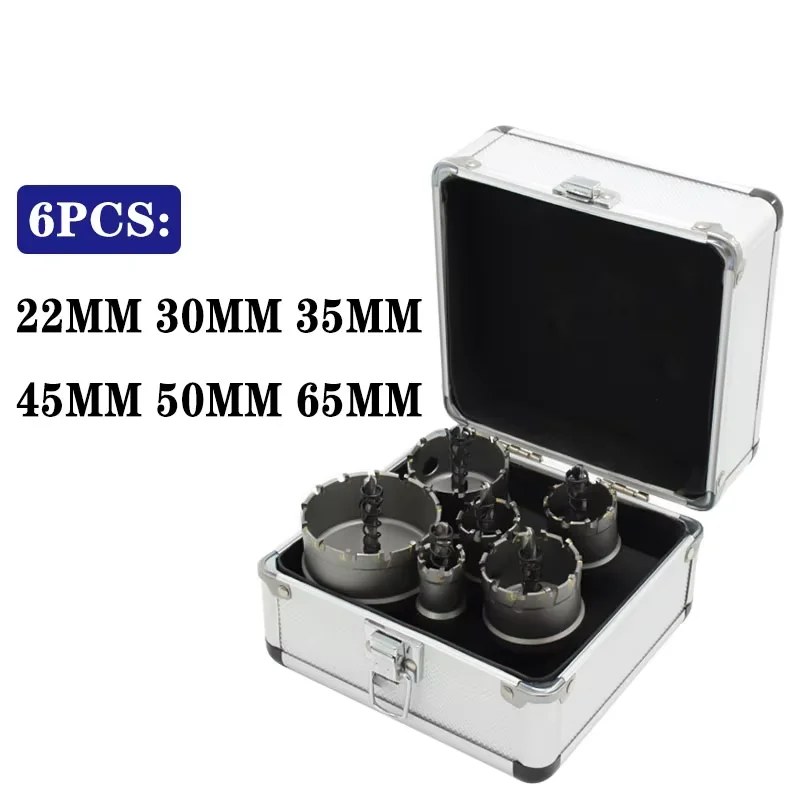 6pcs 22mm 50mm 65mm TCT Hole Saw Drill Bit Sets Alloy Carbide Steel Cutter Stainless Steel Plate Iron Metal Cutting Kit Drill