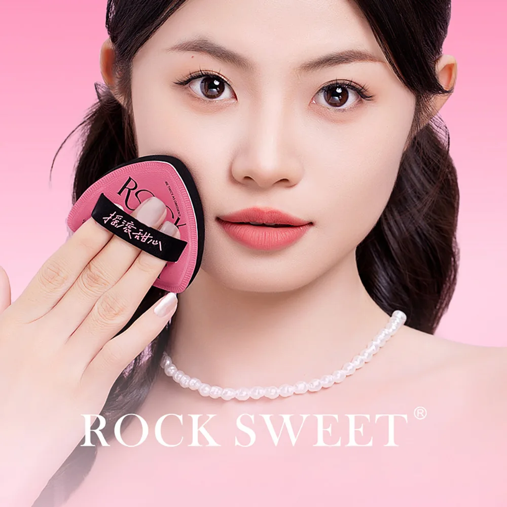 ROCK SWEET 3-delige poederdonsset - Zachtroze natte en droge foundationapplicators voor tweeërlei gebruik, make-upspons en trendy ontwerp