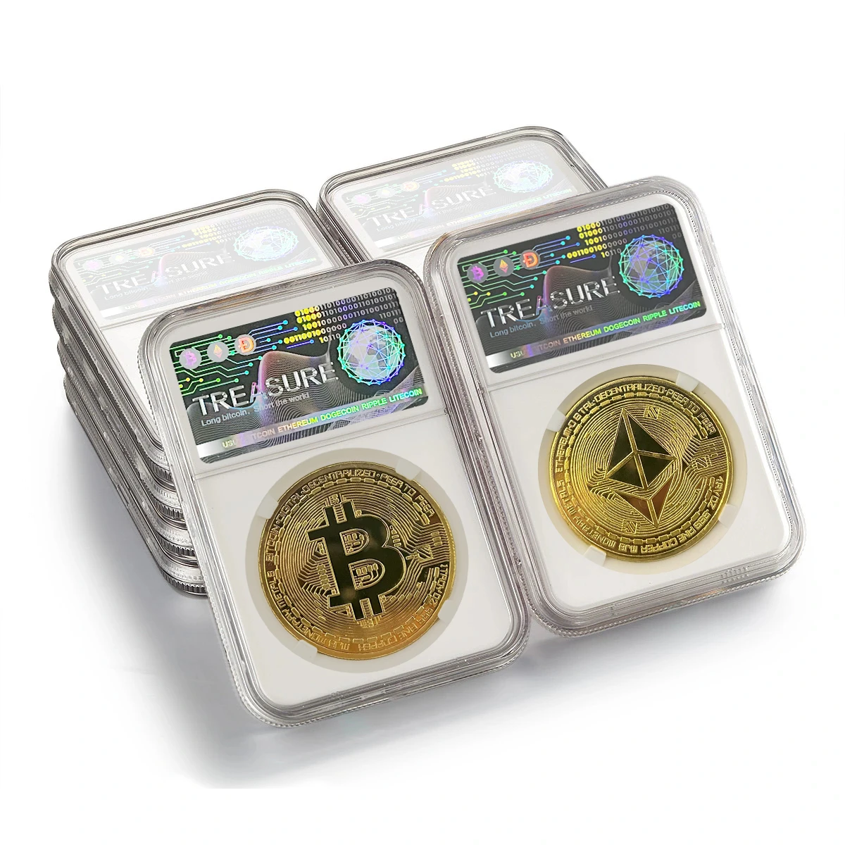 عملات بيت كوين (بيتكوين) وإيثيريوم الافتراضية التذكارية، عملات عالمية، هدية إبداعية، لعبة بتصميم إبداعي عابر للحدود
