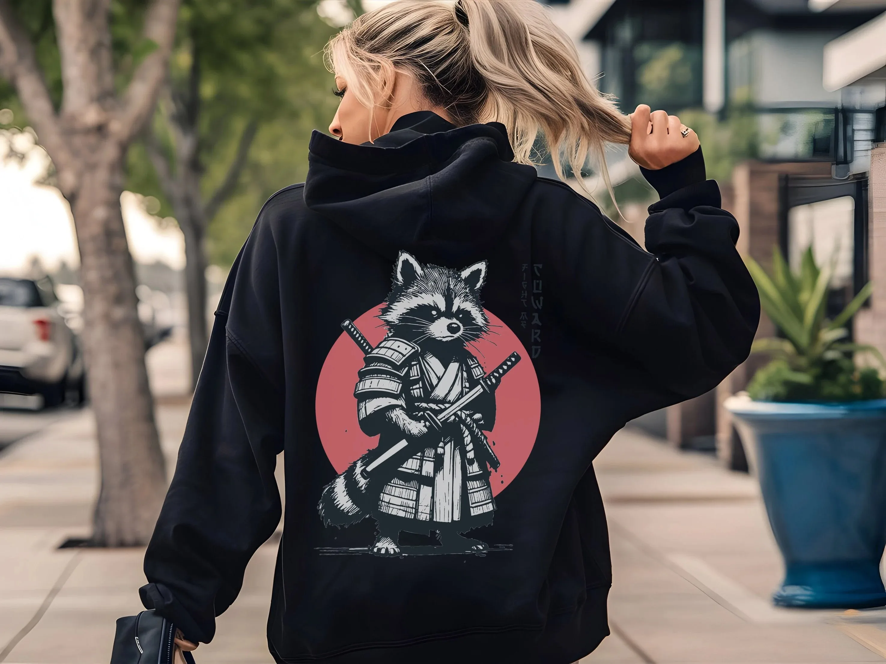 

Autumn and Winter Style Samurai Raccoon Graphic Cotton Hoodie Mix of Whimsical and Warrior - Inspired Elements in Their Fashion