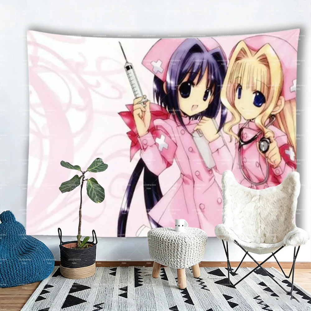 Kawaii Anime Krankenschwester-Mädchen Wandteppich, Niedlicher Rosa Ästhetischer Wandbehang, Pastellfarbene Raumdekoration Hintergrundtuch – Detail 3