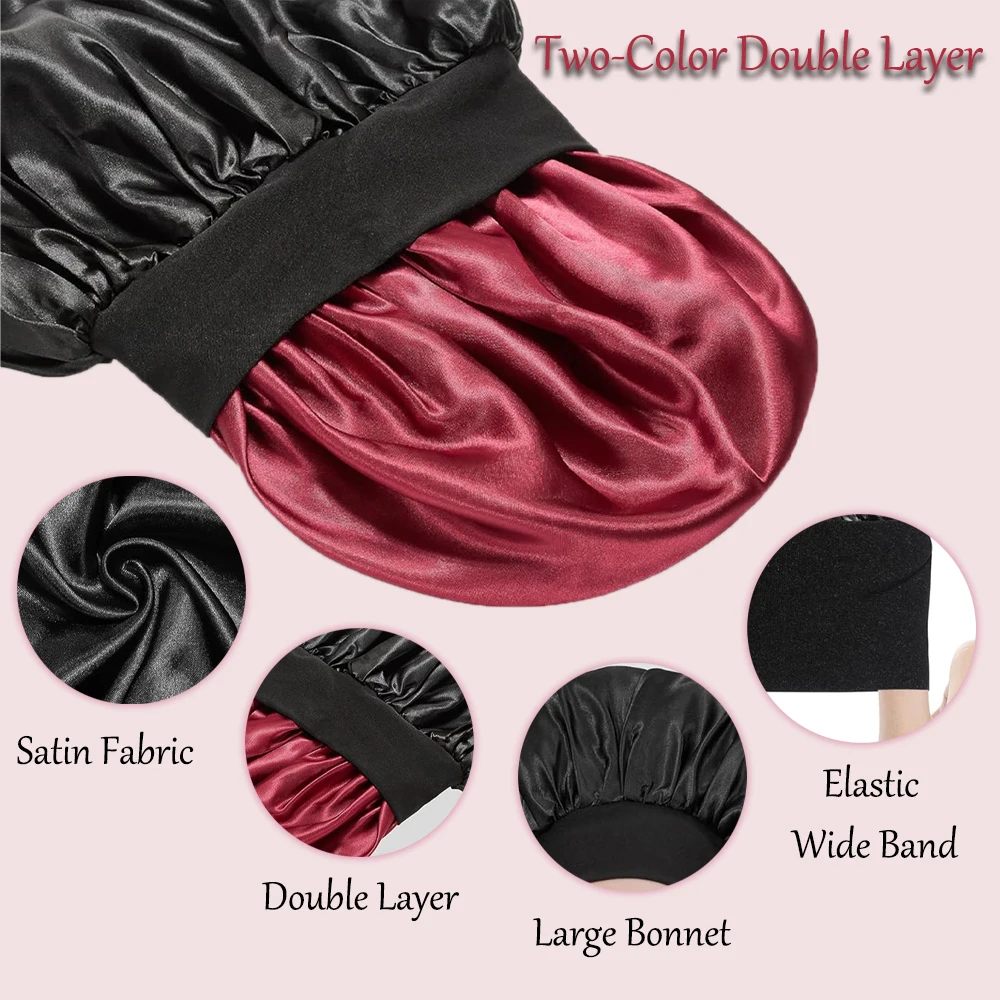 Adjustable Bonnets For Black Women 10Pcs Sleep Cap Custom Logo Reversible Hair Bonnet For Curly Hair Satin Bonnets For Women