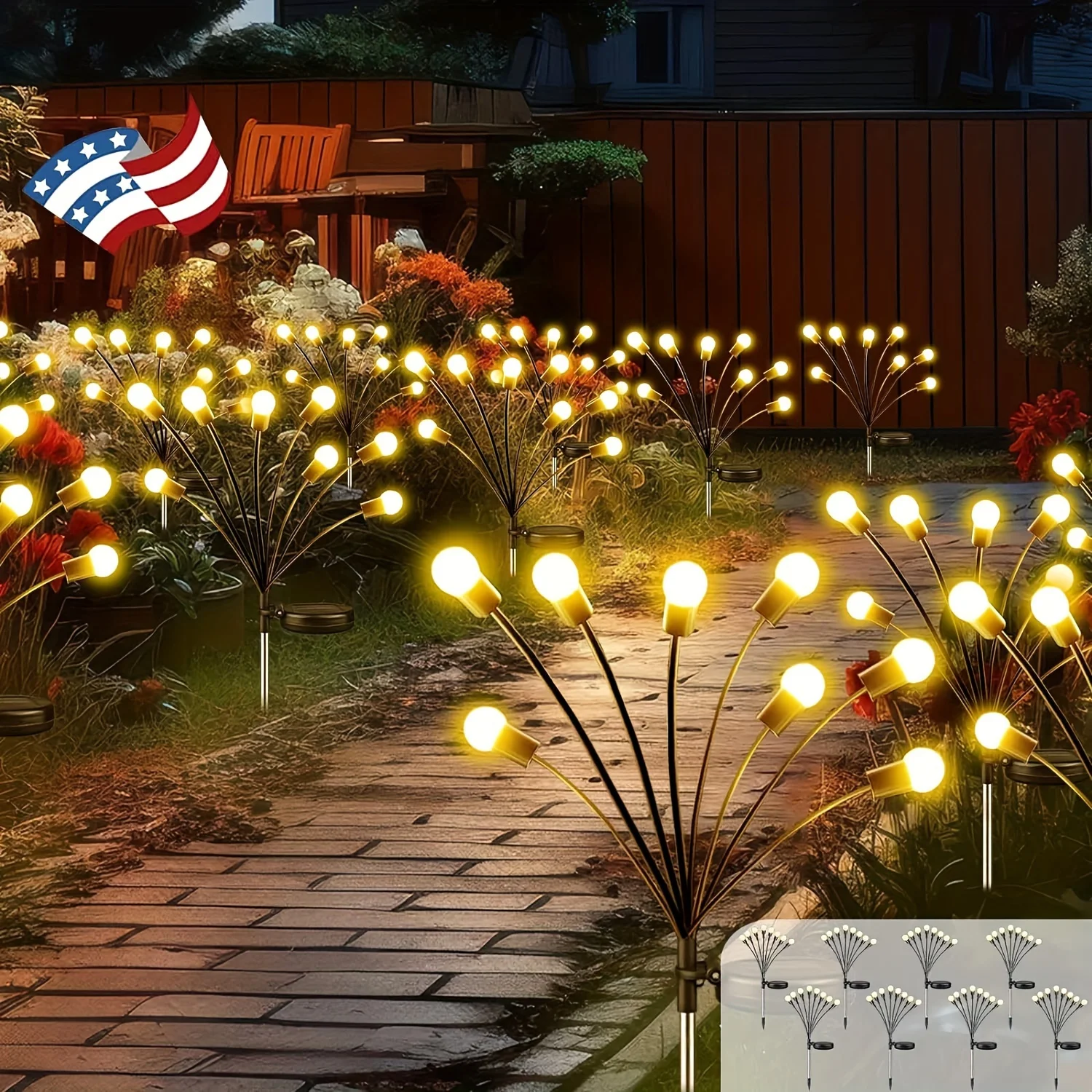 8Pack Solar Garden Lights LED Outdoor Decorations Swaying Firefly Lights for Patio Pathway Decor Bright Solar Swaying Light