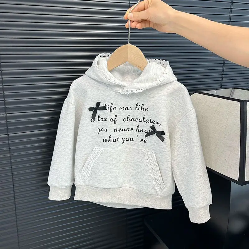 Girls Hoodie Spring Autumn New Bow Knot Sweatshirt Kids Baby Tops Trendy Children Clothing