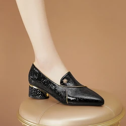 Pointed Temperament Square Toe Versatile Medium Heel Thick Heel Soft Sole Women'S Spring And Autumn High Heels