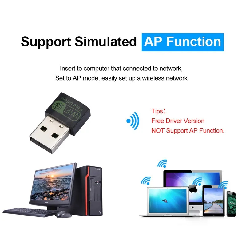 GRWIBEOU-USB 2.0 adaptador, 150Mbps, alta velocidade, Dongle sem fio, Free Drive Placa de rede, Laptop, PC, Laptop, Desktop