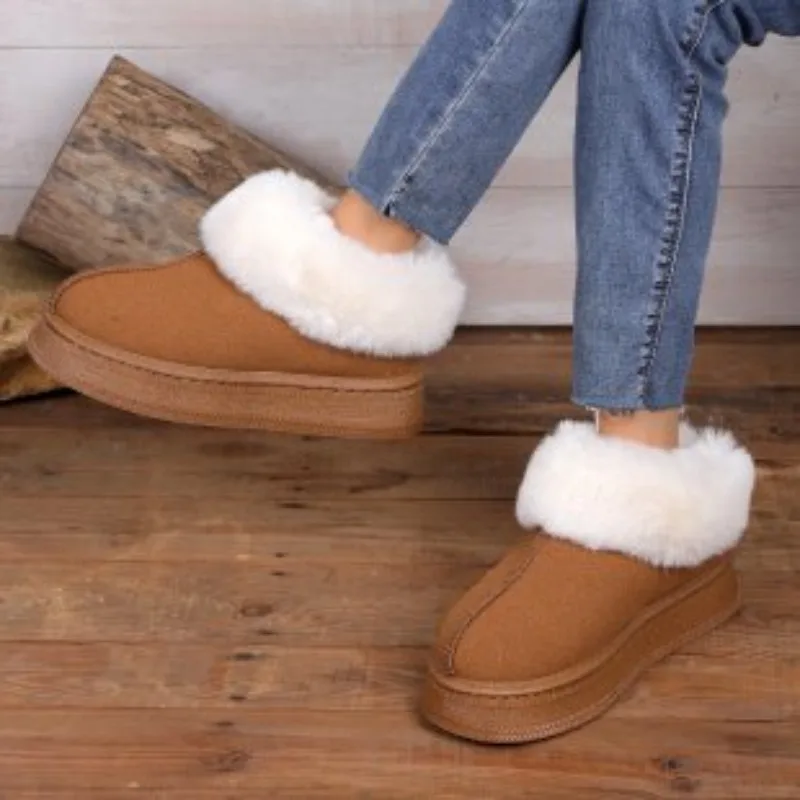 BOOTE-Botas de nieve cortas de felpa para mujer, zapatos informales cálidos, Botines Chelsea de piel de ante, zapatos planos con plataforma, novedad de 2024