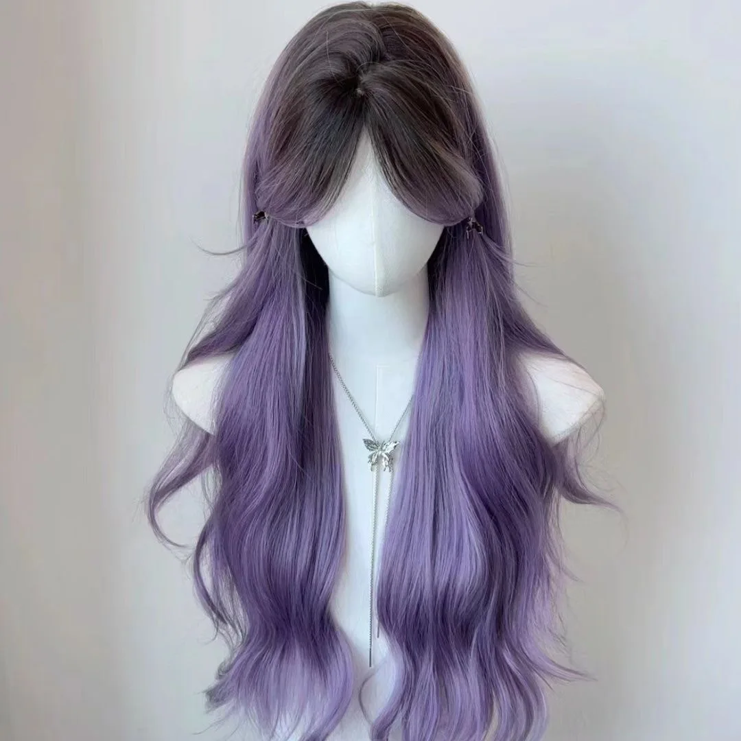 

Wig Female Full Head Wig Hairstyle Long Hair Gradient Purple Cosplay Big Wave Long Curled Hair Simulation Hair