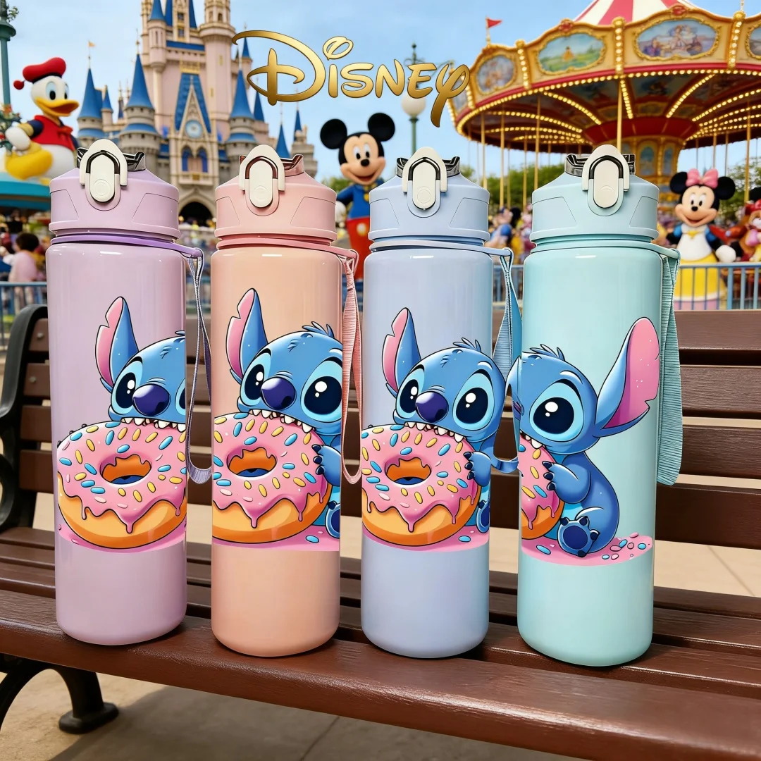 Botella de Agua con Diseño de Stitch Comiendo un Donut de Disney Impresa en 3D - Patrón Súper Lindo, Resistente a la Decoloración, Colores Vibrantes, Gran Capacidad
