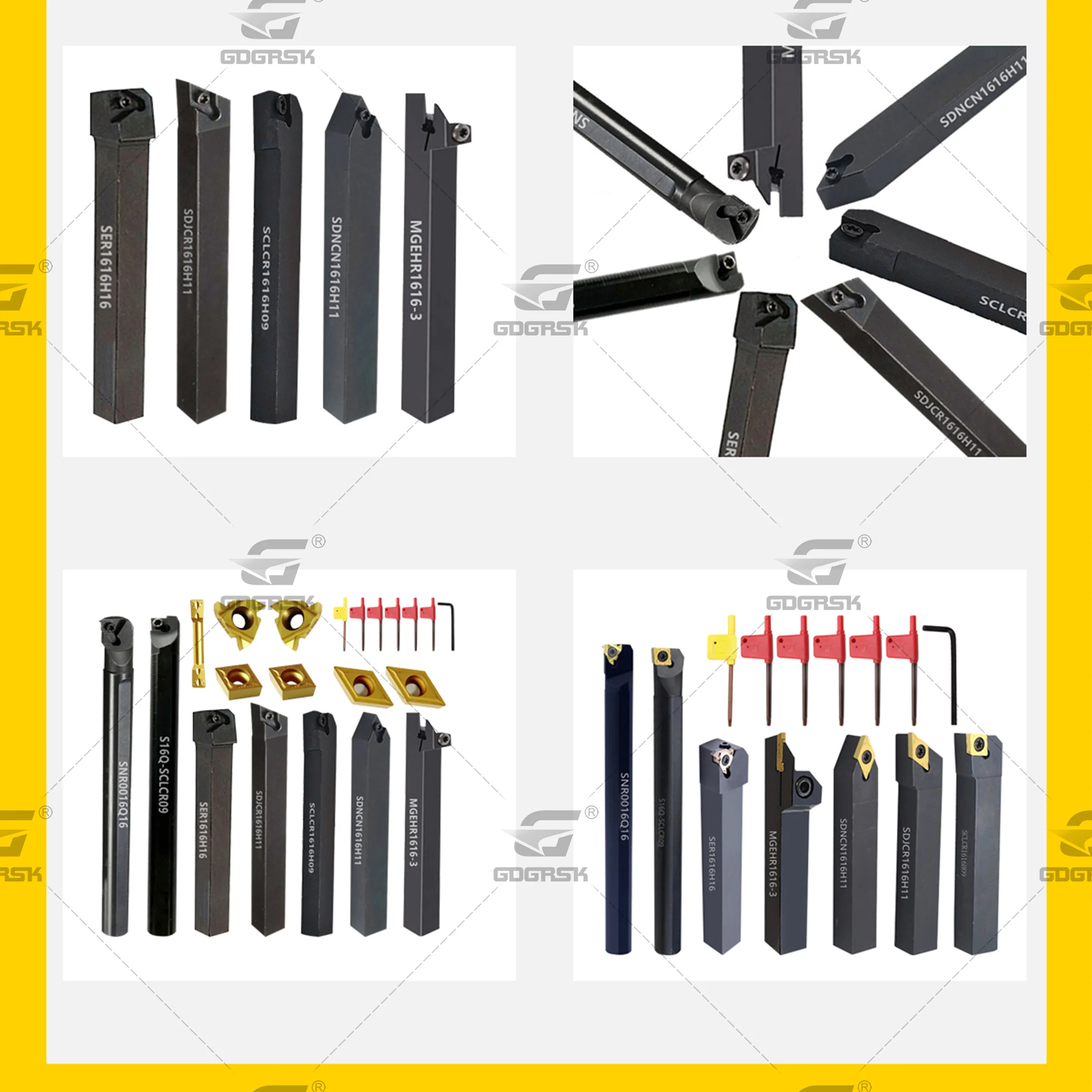 7 Sets Of 16MM CNC Lathe Turning Tool Holder With Applicable Inserts and Wrenches Set For Turning Threading Cutter Boring Bar