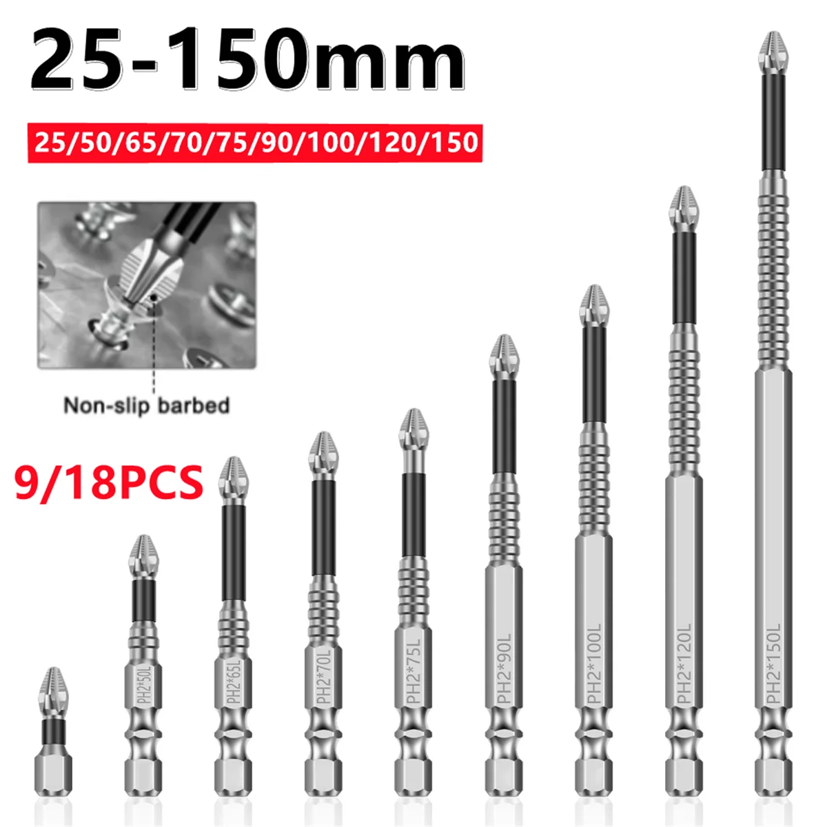 

9/18 шт. магнитные отвертки, нескользящие противоударные ударные биты Phillips с шестигранным хвостовиком, биты из легированной стали, подходящие для электроинструментов