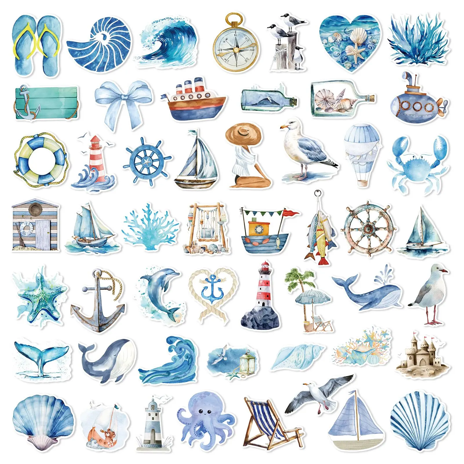 10/50PCS Ins Style Blue Ocean World Journey Graffiti Stickers DIY Stationery Notebook Laptop Suitcase Phone Car Sticker Kids Toy