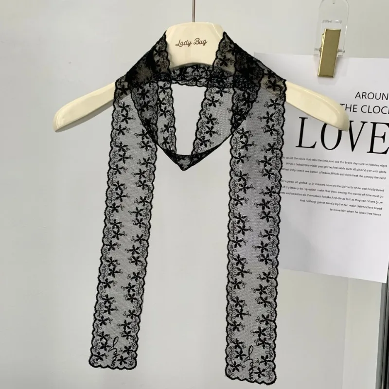 フレンチイン積層レイヤードレースストリーマーシルクスカーフファッショナブルな多用途鎖骨ネックストラップスカーフニッチスカーフ女性