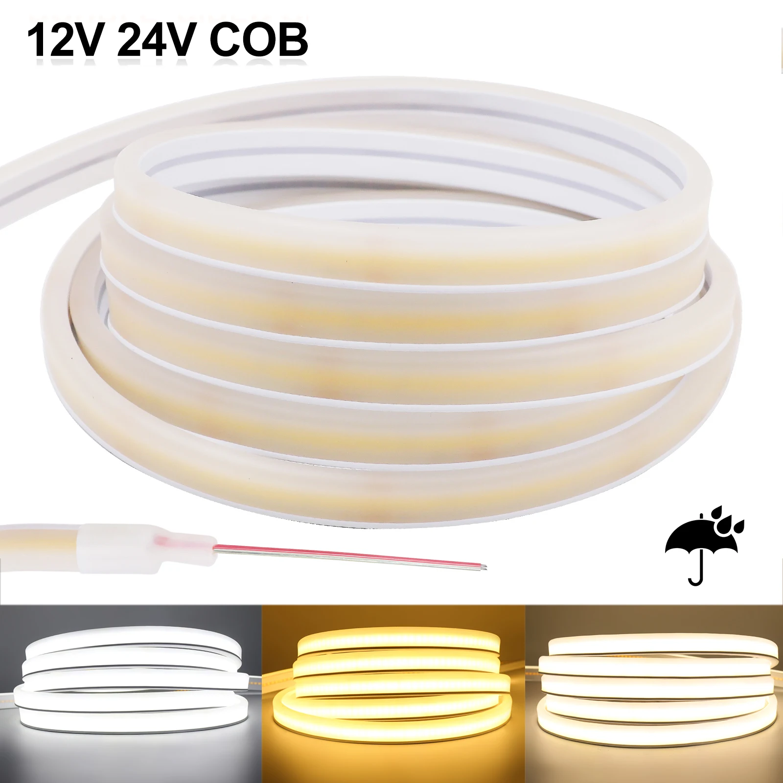 IP67 Waterproof High Brighter COB Neon Strip 12V 24V 320Leds 3000K 4000K 6000K Home Garden Decor Flexible Ribbon Rope LED Light