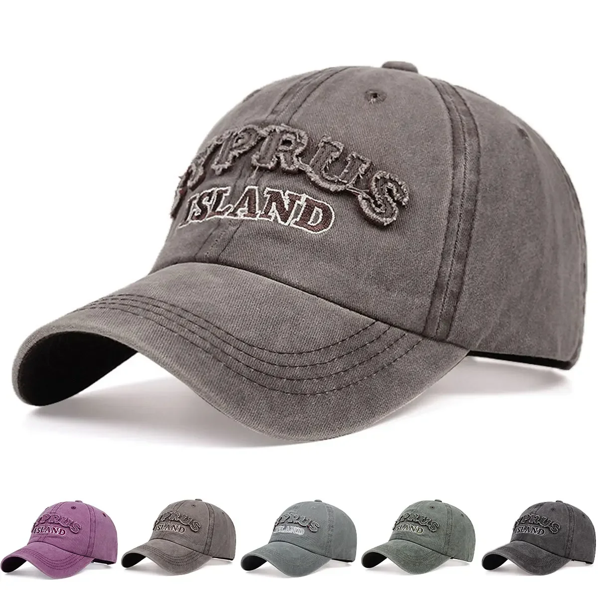 Unisex ISLAND Letter Patch Washed Baseball Caps Spring Autumn Outdoor Sunscreen Hat Adjustable Casual Trucker Hats