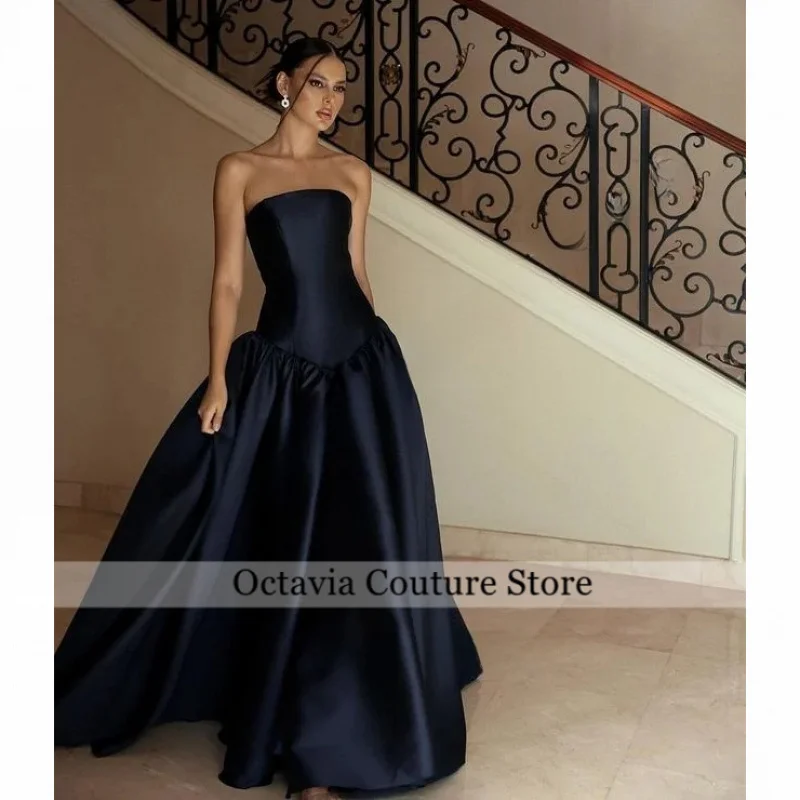 A-lijn satijn eenvoudige galajurken strapless mouwloze avondjurk lange jurk voor speciale gelegenheden op maat