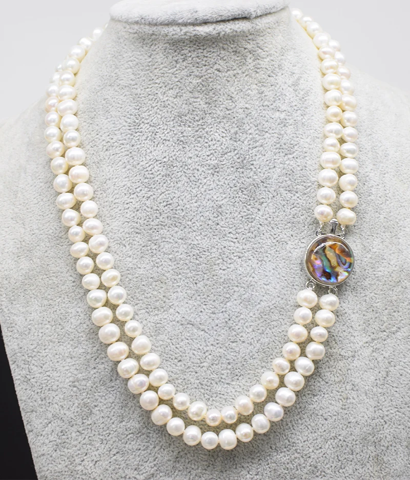 WOW! 3rows  freshwater pearl white near round 7-8mm  necklace 19-21inch nature  wholesale FPPJ
