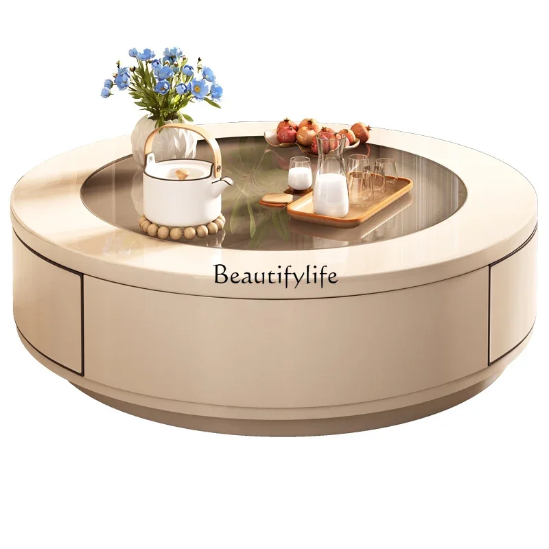 

ls 27Living room household cream wind round sofa glass small table small apartment light luxury style design coffee table