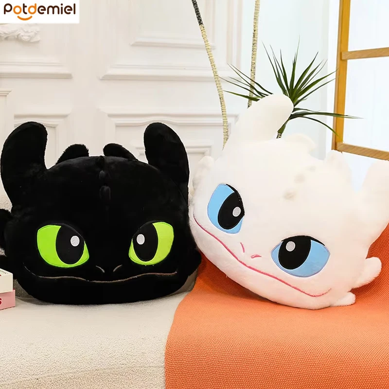 Grote Zwarte Draak Witte Draak Knuffel Knuffel Kussen Leuke Cartoon Comfort Zachte Pluche Vulling Hoofdsteun Anime Thuis Kussen Kussen