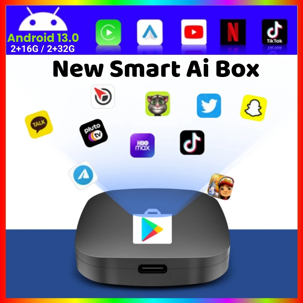 Carplay AI Box Android 13 Wireless Android Auto Smart TV Box For Youtube Netflix Toyota Mazda Hyundai Haval GMC Ford MG VW Kia