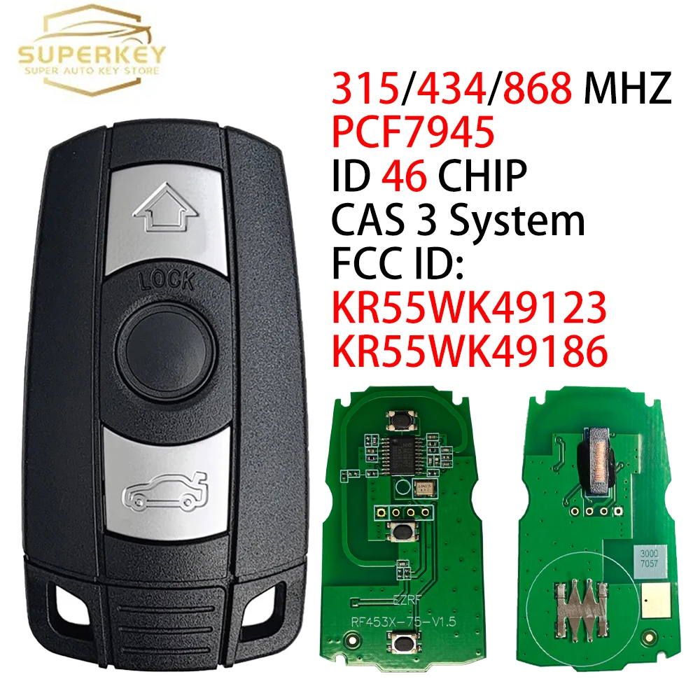 Remote Control Car Key For  For BMW 1/3/5/7 Series CAS 3 System 2006-2012 PCF7945 Chip 315/434/868MHz Smart Card Key