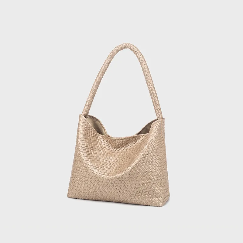 Metallic Woven Shoulder Bag with Inner Pouch,Star Decor Large Capacity PU Tote Bag Women Casual Daily Shopping Travel Handbag