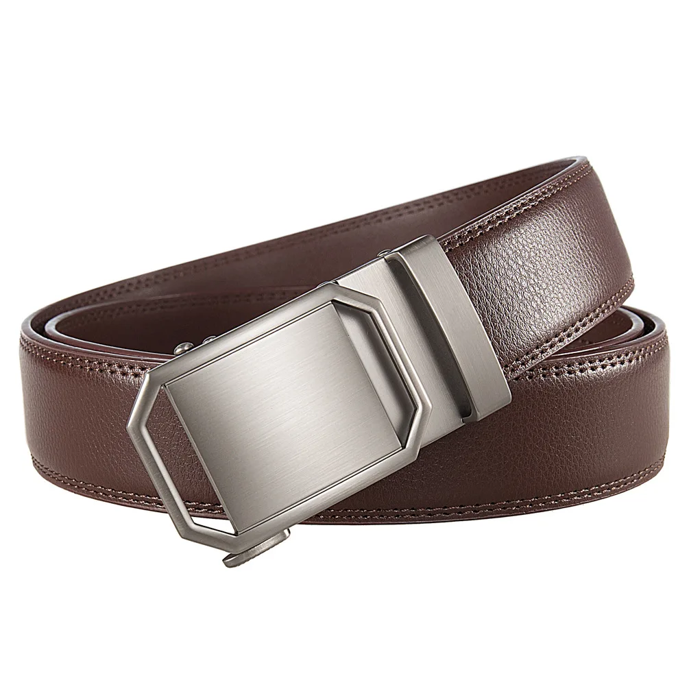 Leather Belt For Men 3.5cm Width Automatic Buckle Waistband Belt Luxury Cinto Fashion Black Coffee Formal Ceinturon Homme B1533
